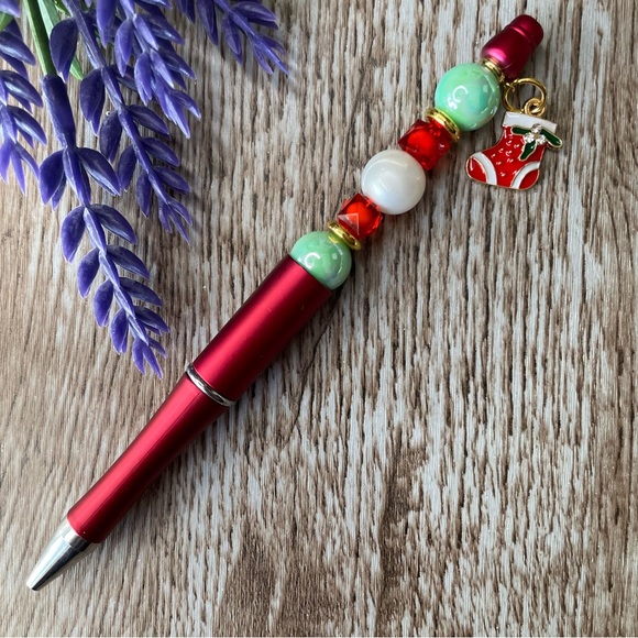 Handcrafted Deer Snowman Pens Beaded Unique Artisan Gifts Office Accessories - Picture 5 of 7
